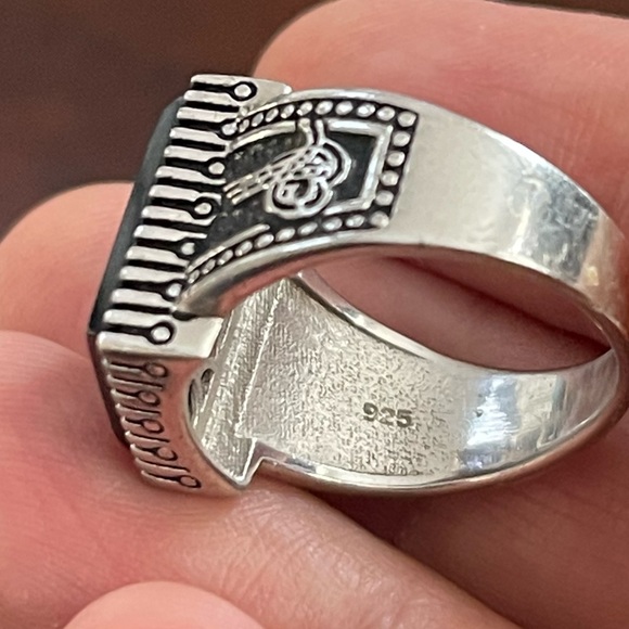 Black onyx solid sterling silver etched size 7.5 ring - Picture 5 of 8